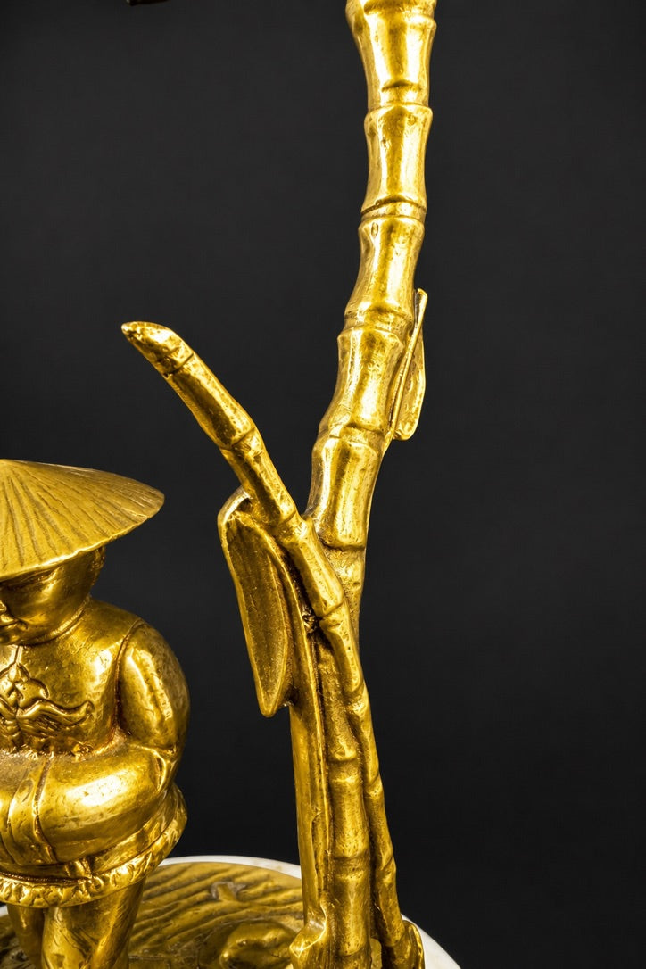 Paire de lampes de chevet, Madame, Monsieur, personnages asiatiques en bronze