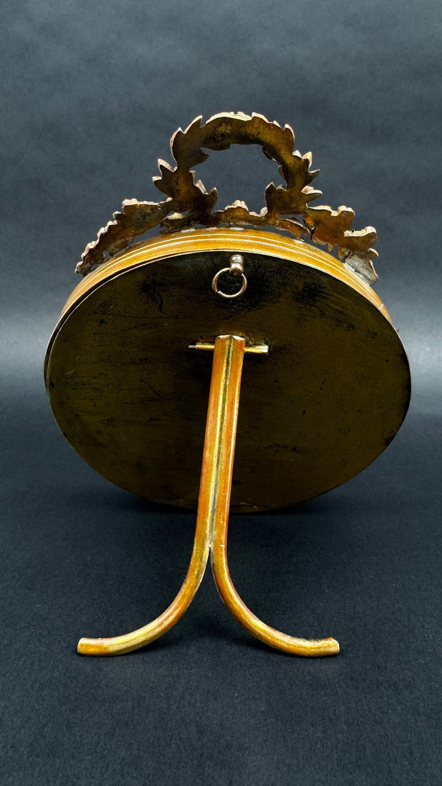 Cadre rond style Louis XVI bronze couronne laurier 19 cm