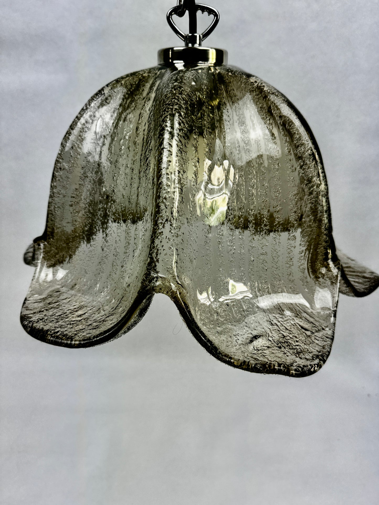 Suspension vintage Briloner Leuchten verre bullé gris fumé 1970