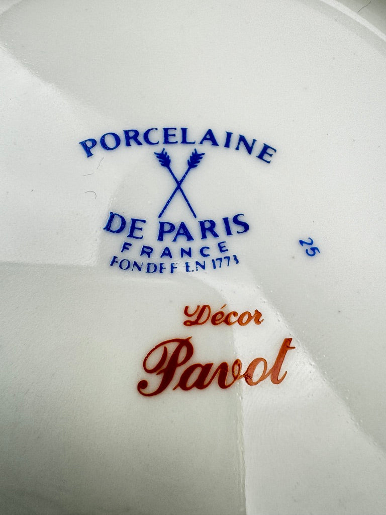 4 coupelles Porcelaine de Paris décor Pavot fleurs rouges et bleues