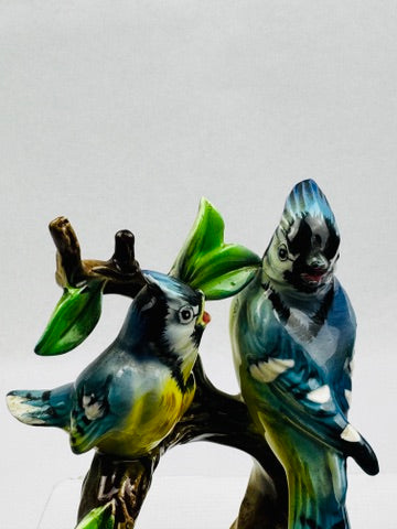 Figurine japonaise en porcelaine couple de Geais – “Blue Jay” – C.F. Co, vers 1950