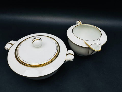 Porcelaine Limoges A. Vignaud sucrier et pot à lait filets or