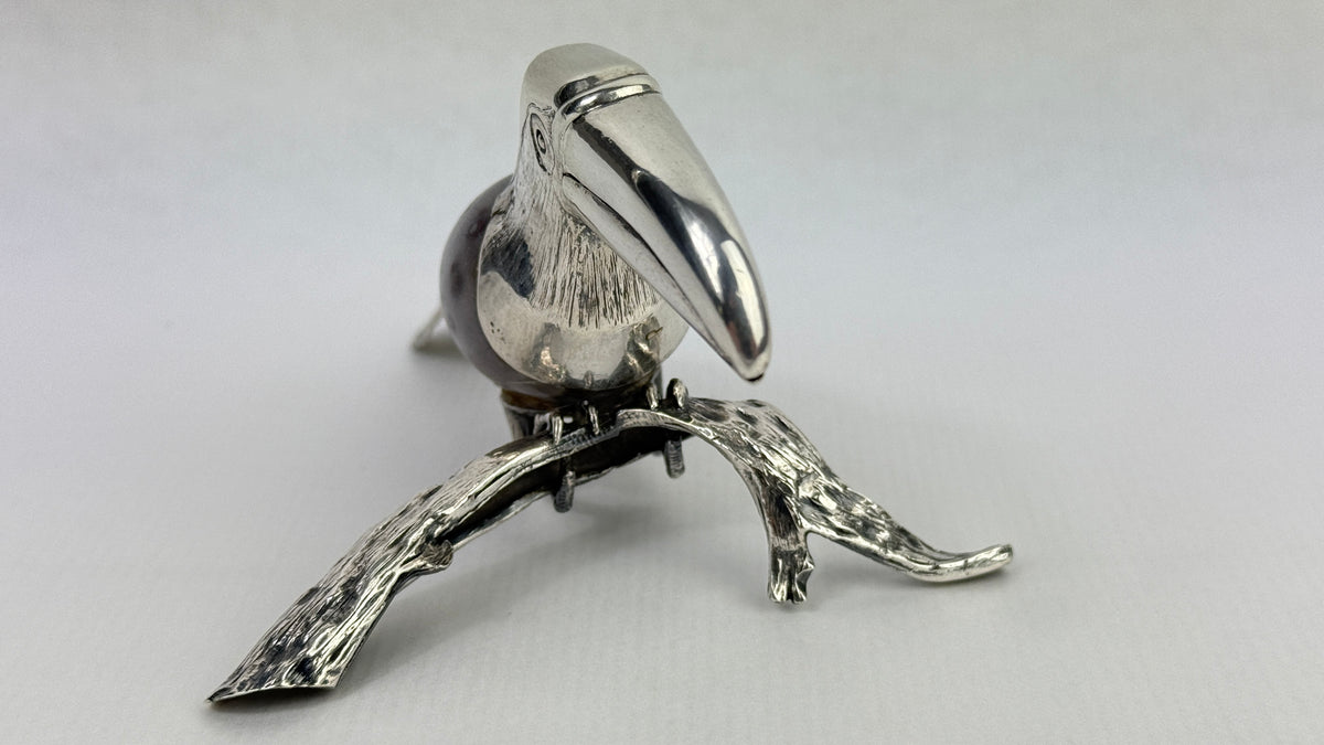 Toucan décoratif en argent sterling 925 et pierre naturelle – 10 cm