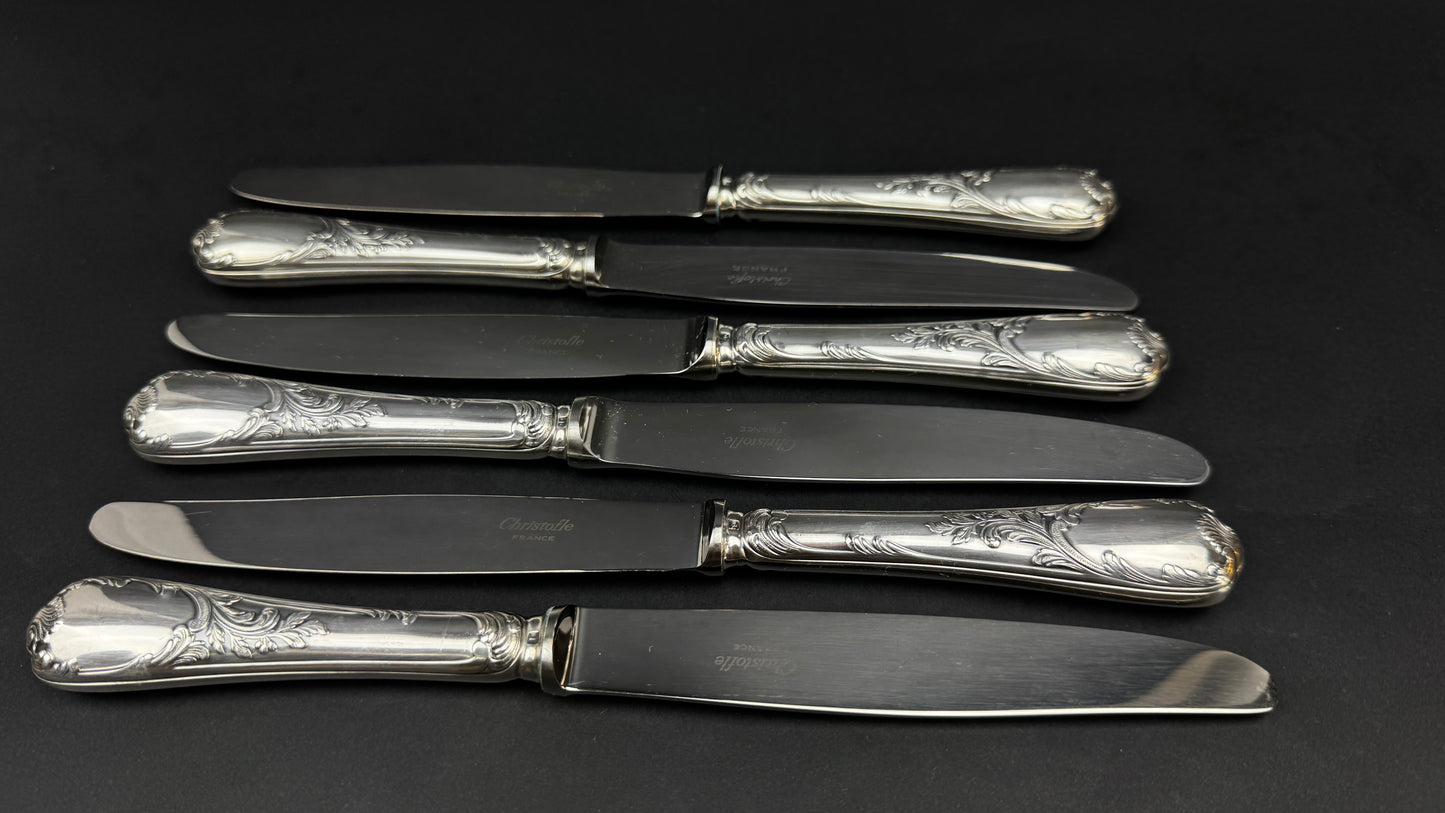 Lot de 6 couteaux de table Christofle modèle Marly – métal argenté – 24,5 cm
