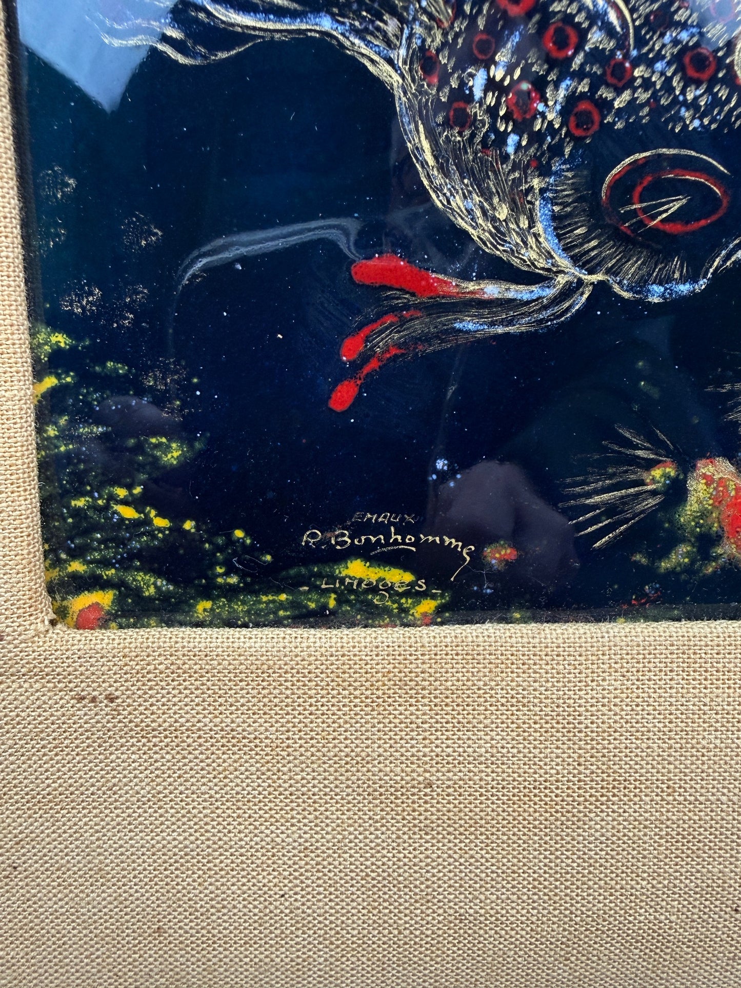 René Bonhomme – Émaux de Limoges – Poissons – Plaque émaillée XXe siècle