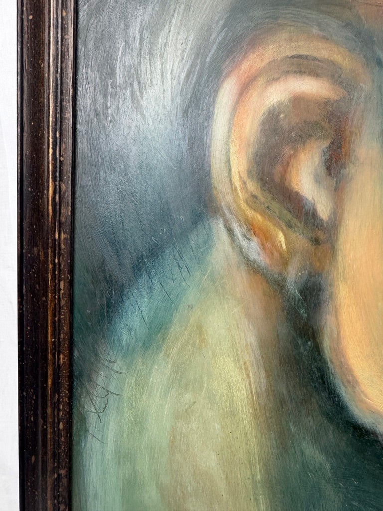 Huile sur carton – Étude stylisée Art Déco d’après l’Adam de la Chapelle Sixtine – 60 x 80 cm