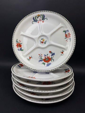 Série de 6 assiettes compartimentées Porcelaine de Paris modèle Pavot
