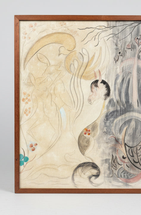 Peinture ésotérique de Marie Gosselin "les émules de Philémon et Baucis" 1962