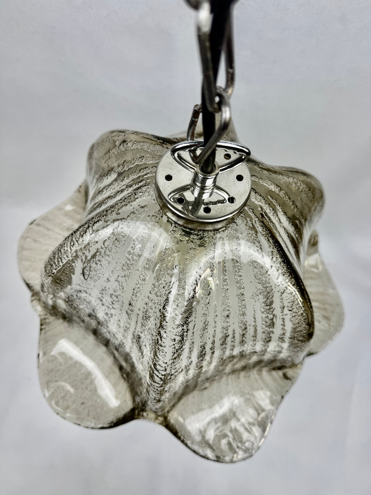 Suspension vintage Briloner Leuchten verre bullé gris fumé 1970