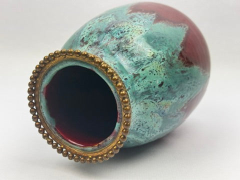 Vase CAB (Céramique d’Art de Bordeaux) – glaçure vert turquoise & rouge-bordeaux