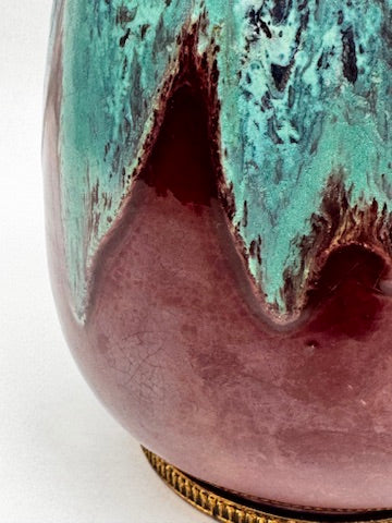 Vase CAB (Céramique d’Art de Bordeaux) – glaçure vert turquoise & rouge-bordeaux