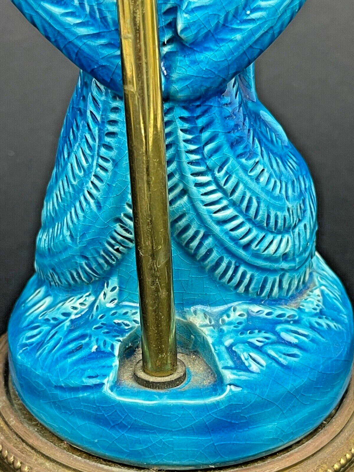 Pied De Lampe En Porcelaine Bleue De Chine, Phoenix