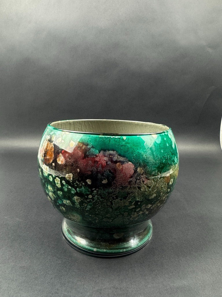 Cache-pot Art Déco en céramique à glaçures flammées – années 1920-30