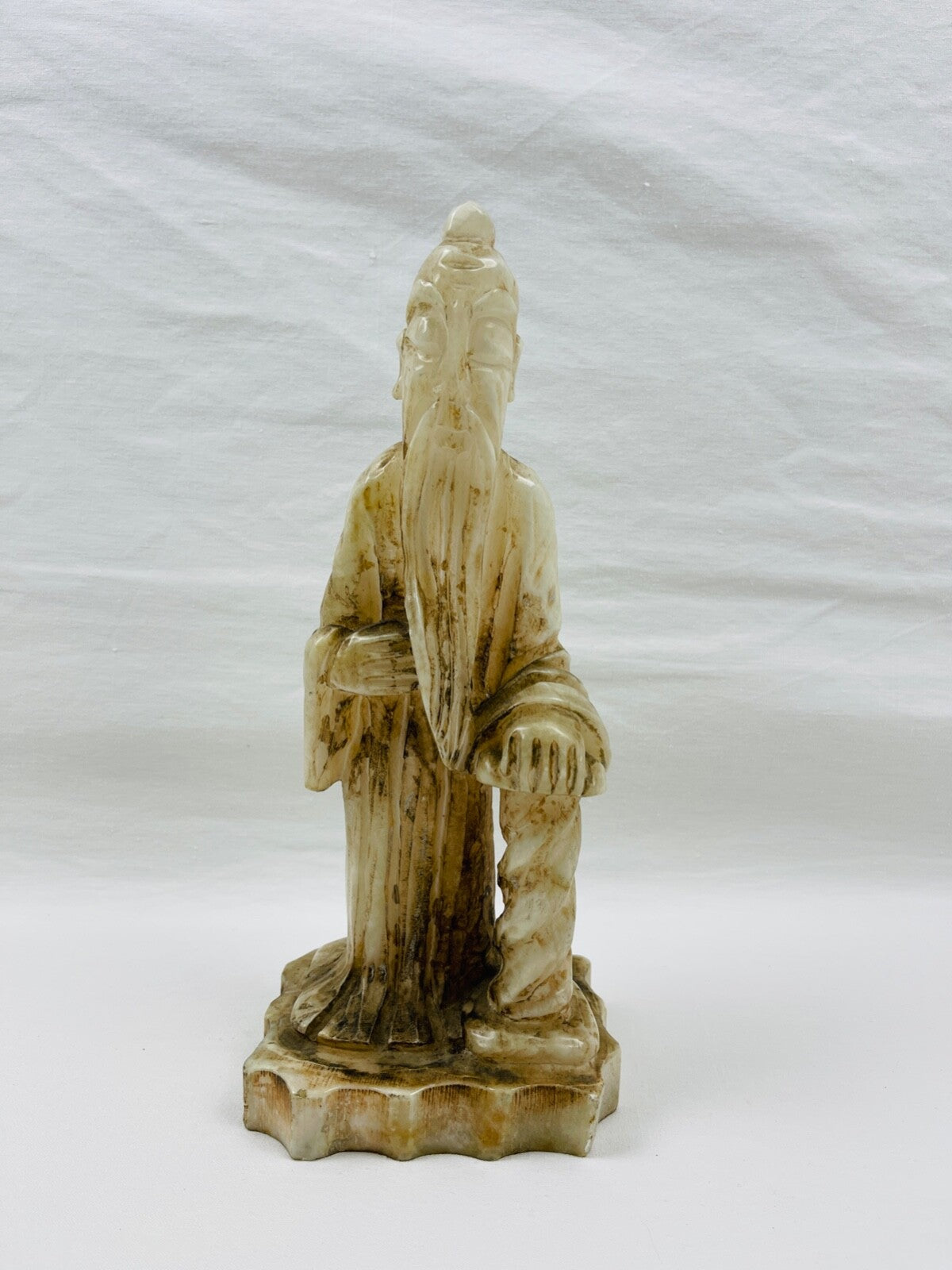 Ancienne grande statuette, moine, sage chinois en albâtre