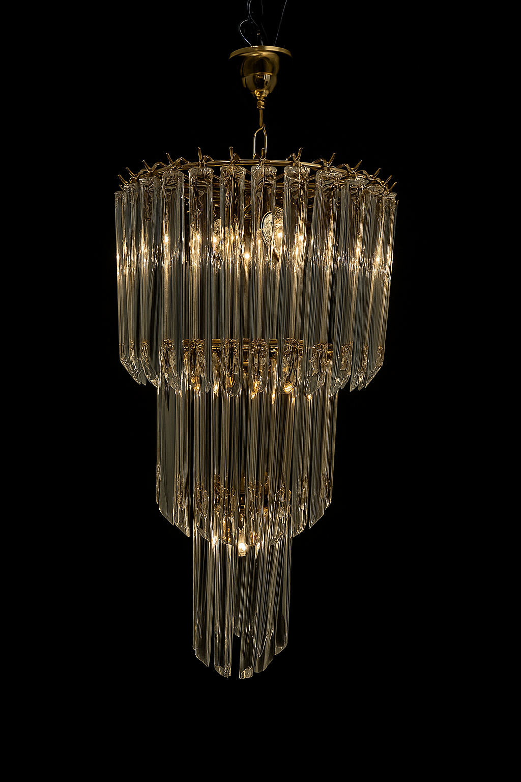 Lustre 3 rangs de tubes cristal Giesse Senago dans le gout de Venini, Italie
