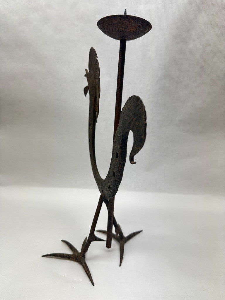 Chandelier coq en fer forgé esprit Marolles Jean Touret vers 1950