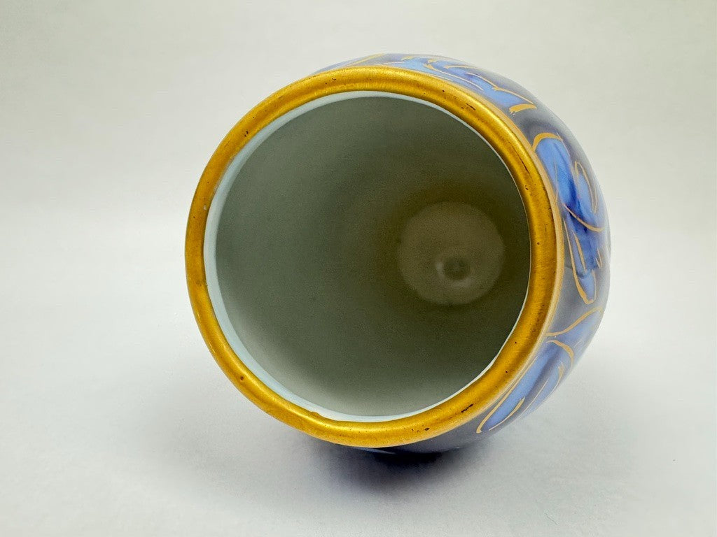 Vase n°6 Tharaud - Années 1950/60 - Décor Floral sur Fond Bleu Nuit, Filets Or