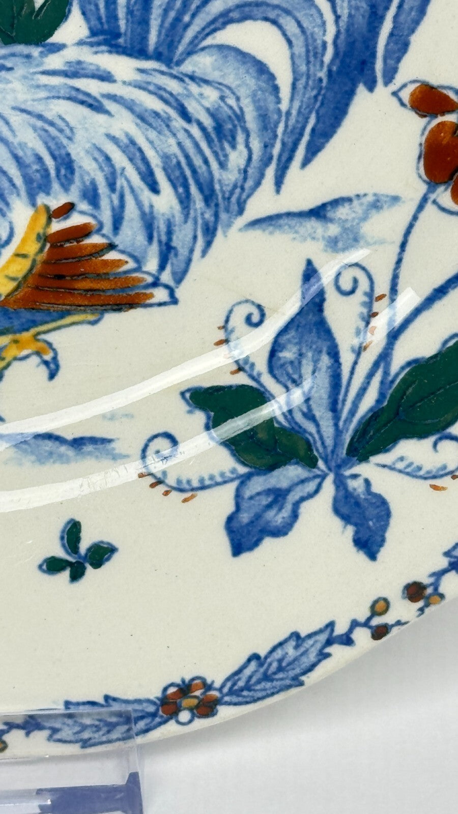 Gien 1875, suite de 6 assiettes plates Coq et pivoines