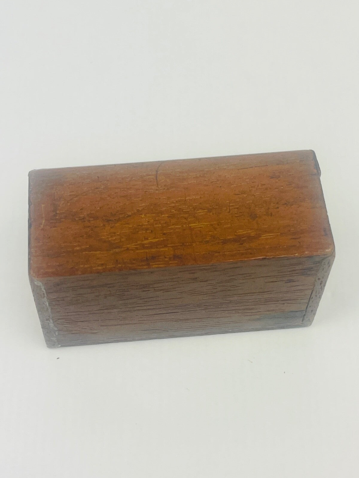 Ancienne boîte à timbres en acajou, timbres de commerce