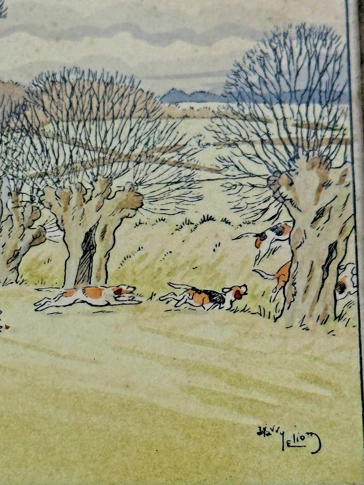 Paire de petites lithographies d'Harry Eliott Hunting scenes