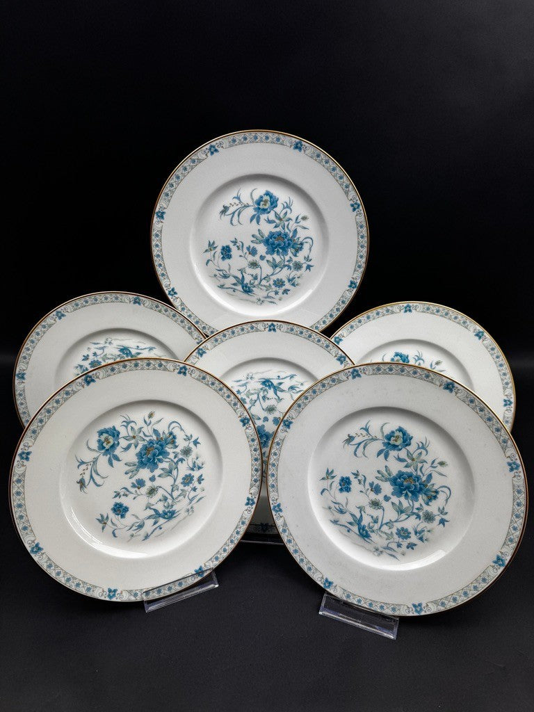 Suite de 6 assiettes à dessert Haviland Limoges Nankin décor bleu et or