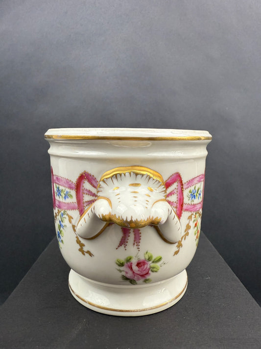Cache-pot en porcelaine de Paris Décor rubans et fleurs XIXe siècle