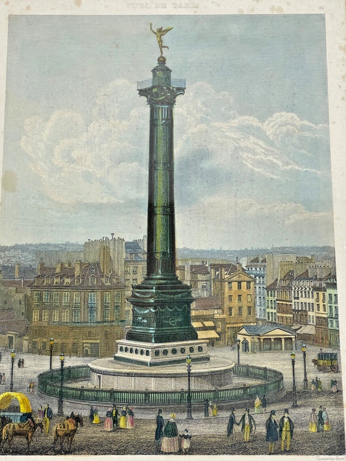 Suite De 2 Vues De Paris d'Ap. Jb Chamoin, Colonne De Juillet & Champs De Mars