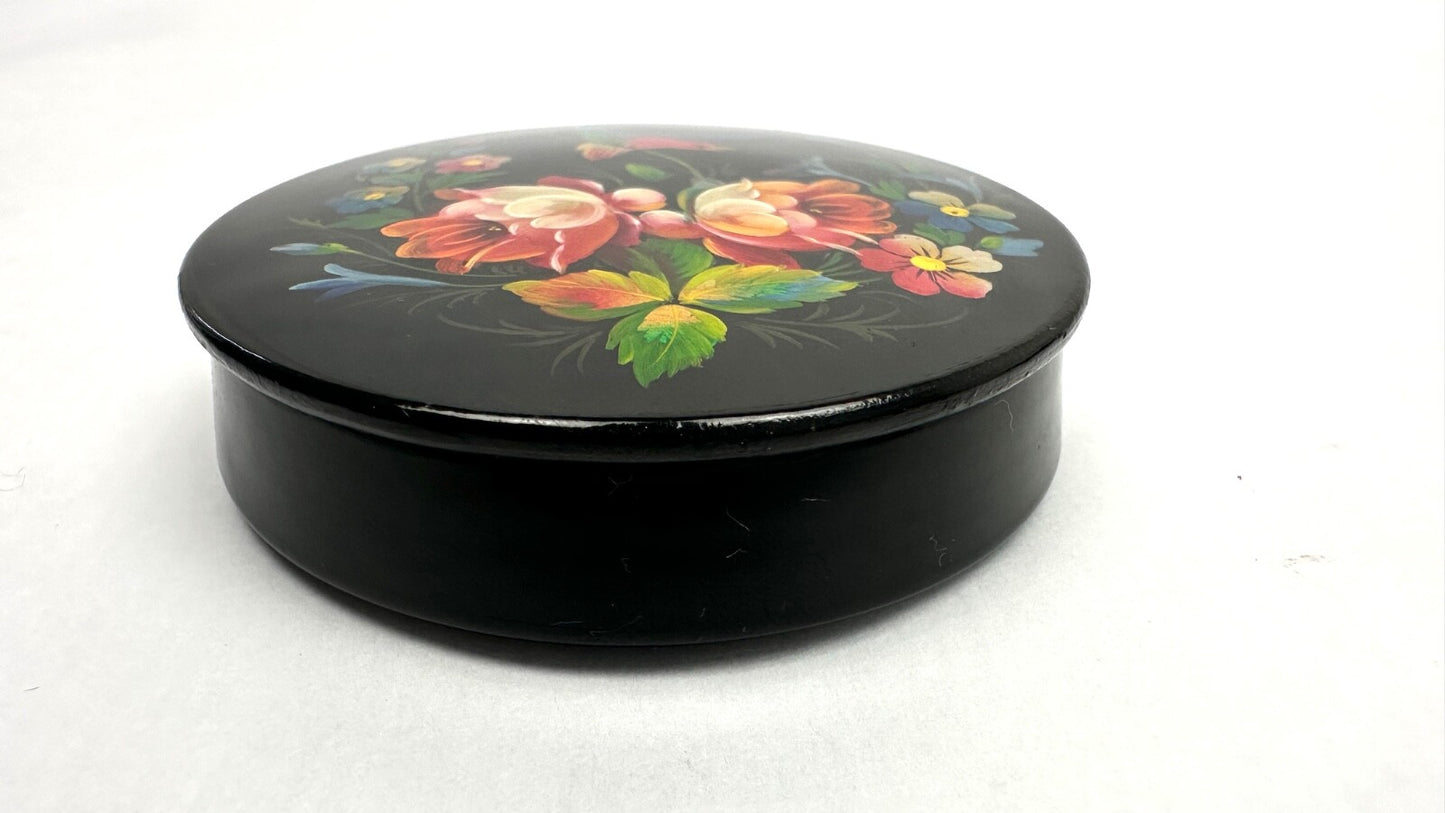 Boite en laque de Palekh, Russie, fleurs et oiseau en vol