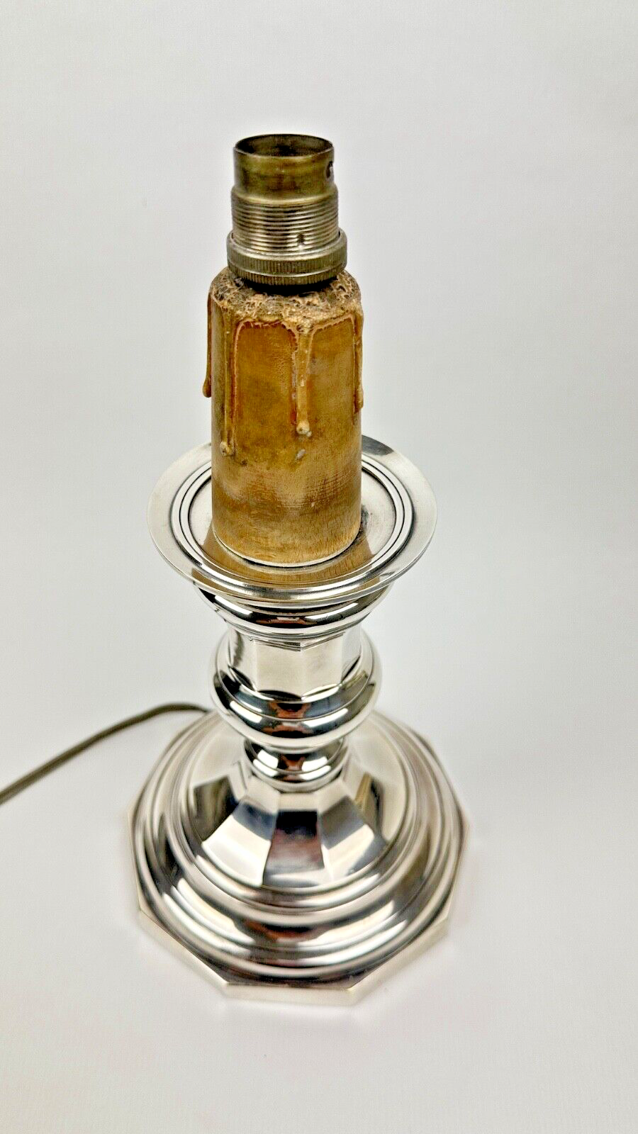 Pied De Lampe En Bronze Argenté, Pique-cierge