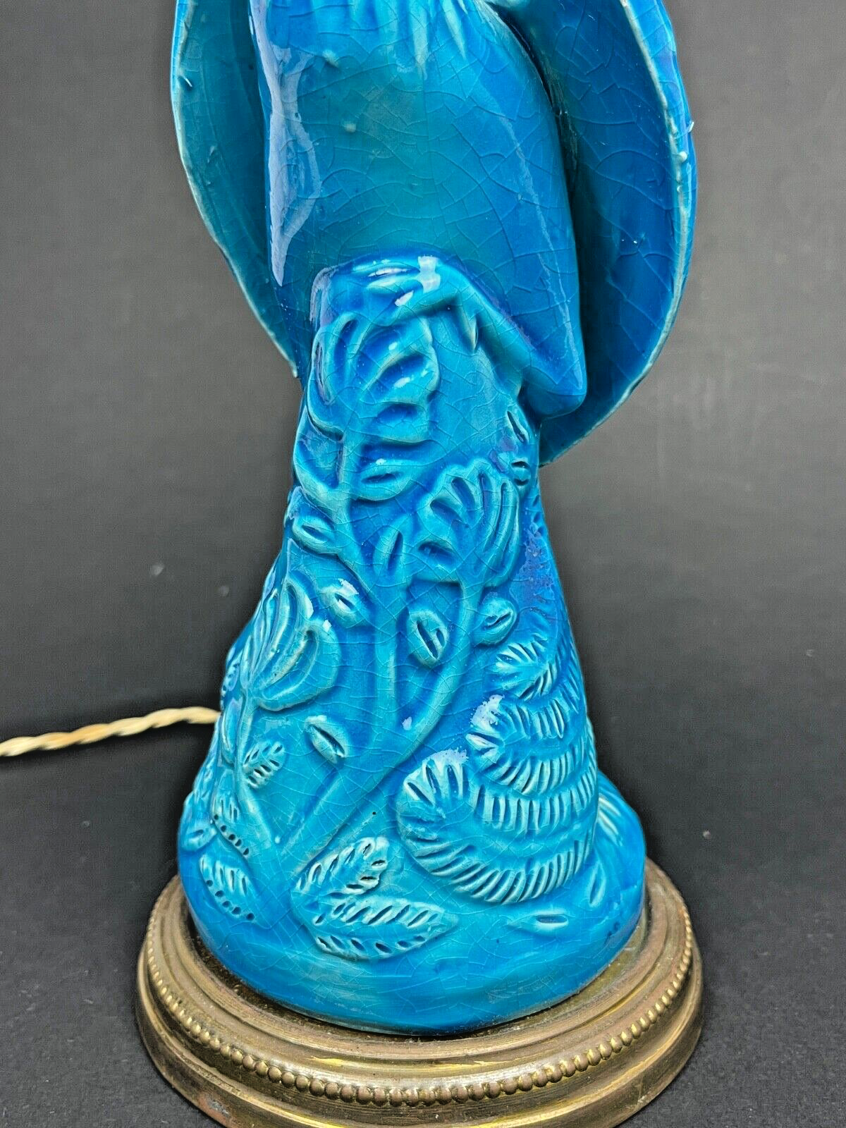 Pied De Lampe En Porcelaine Bleue De Chine, Phoenix