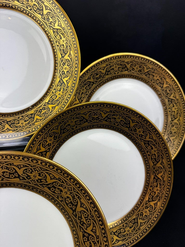 6 assiettes anciennes Limoges F Legrand noir et or, 18,5 cm