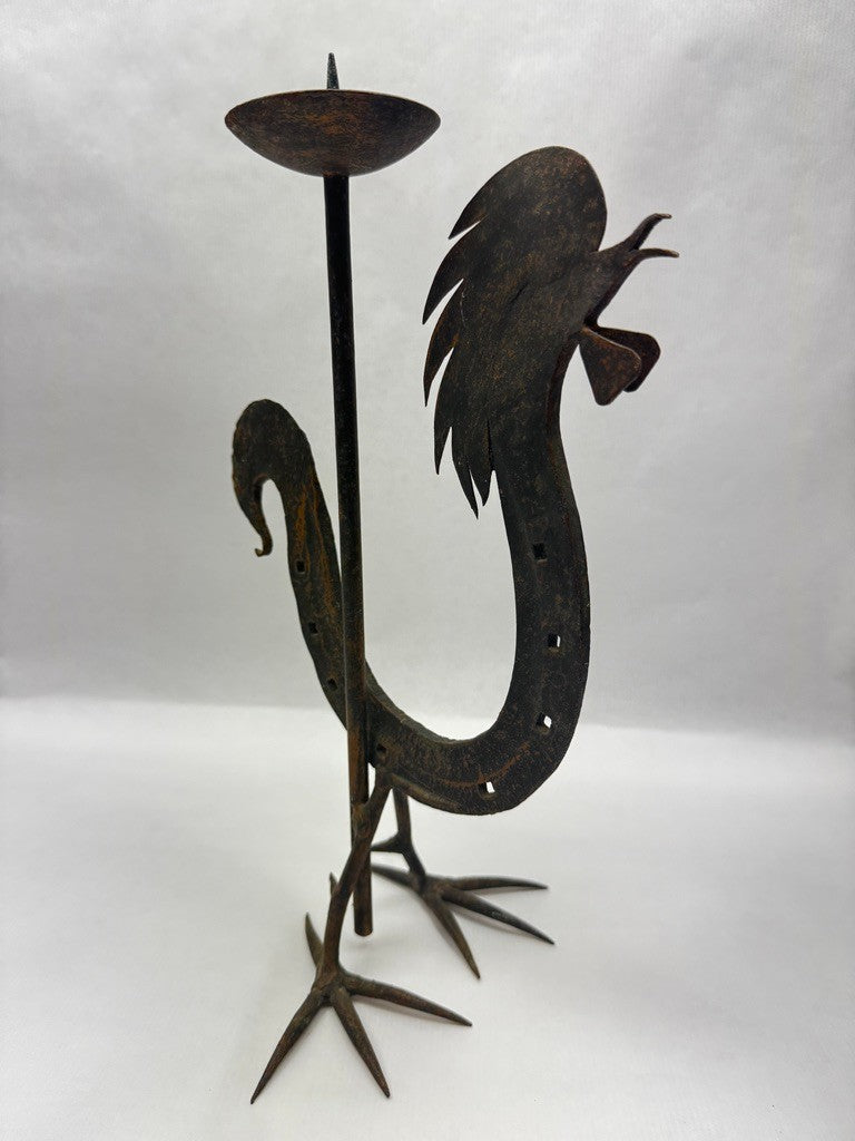 Chandelier coq en fer forgé esprit Marolles Jean Touret vers 1950