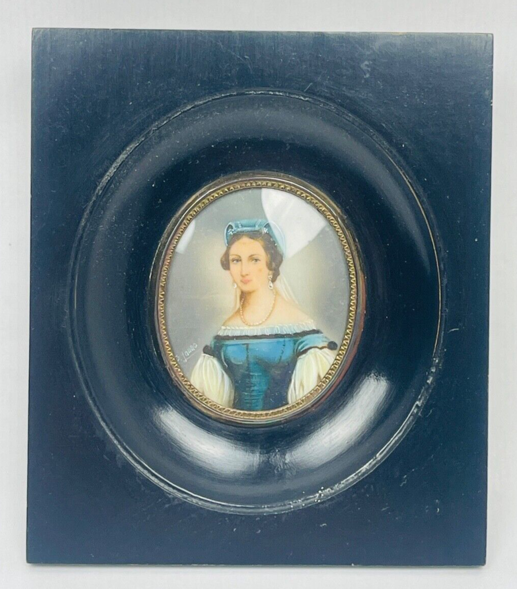 Belle miniature portrait de Dame à la robe bleue