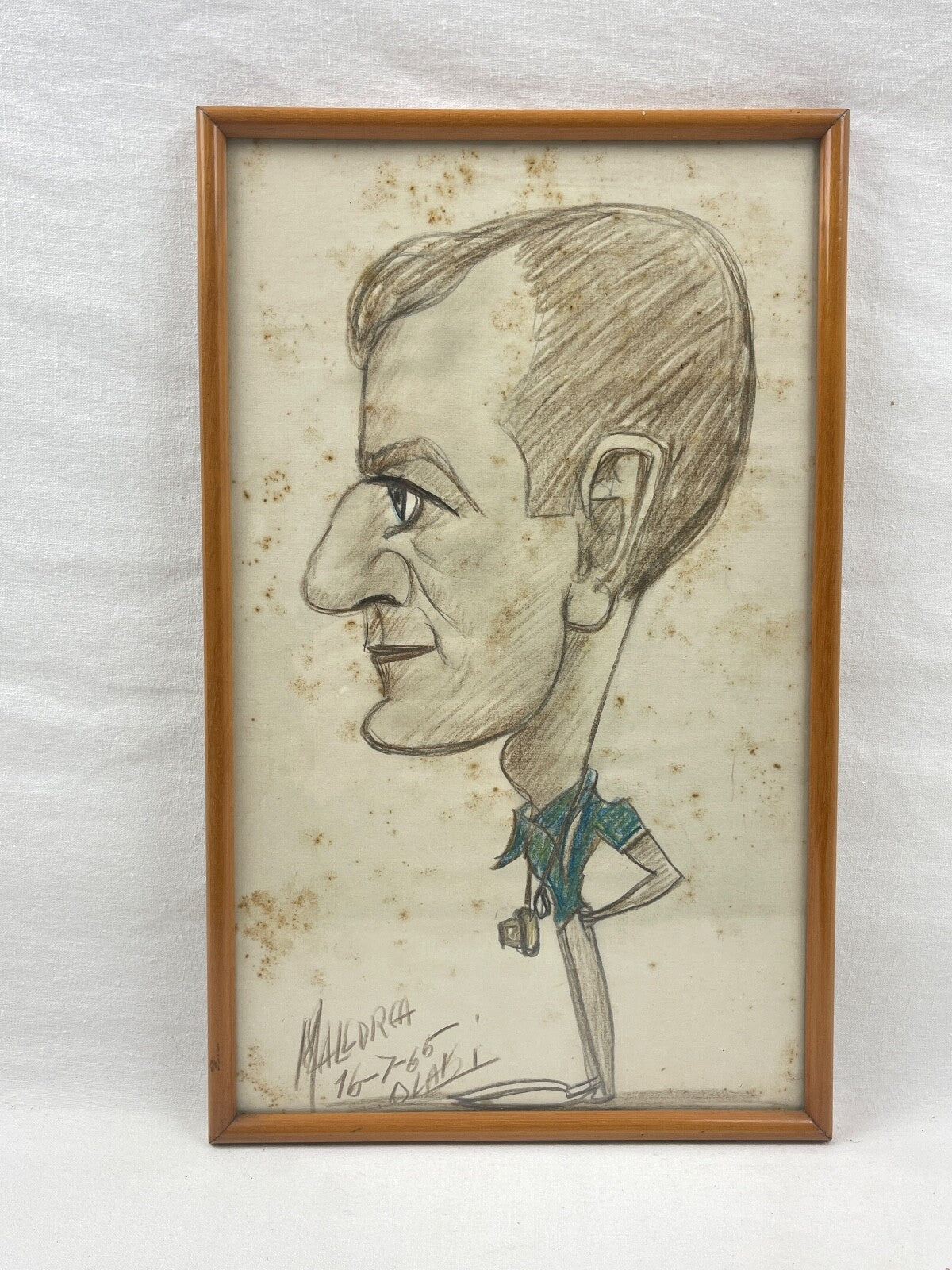 Ancien dessin caricature touriste à Mallorque 1965