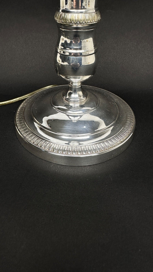 Bougeoir En Bronze Argenté Monté En Lampe