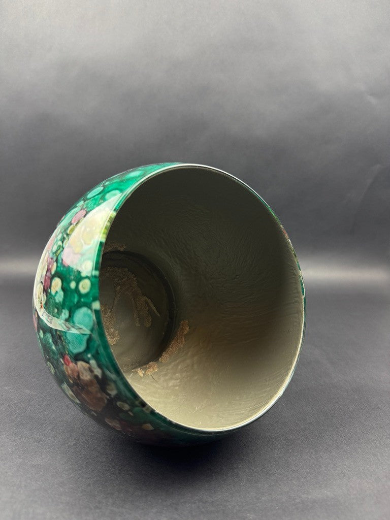 Cache-pot Art Déco en céramique à glaçures flammées – années 1920-30