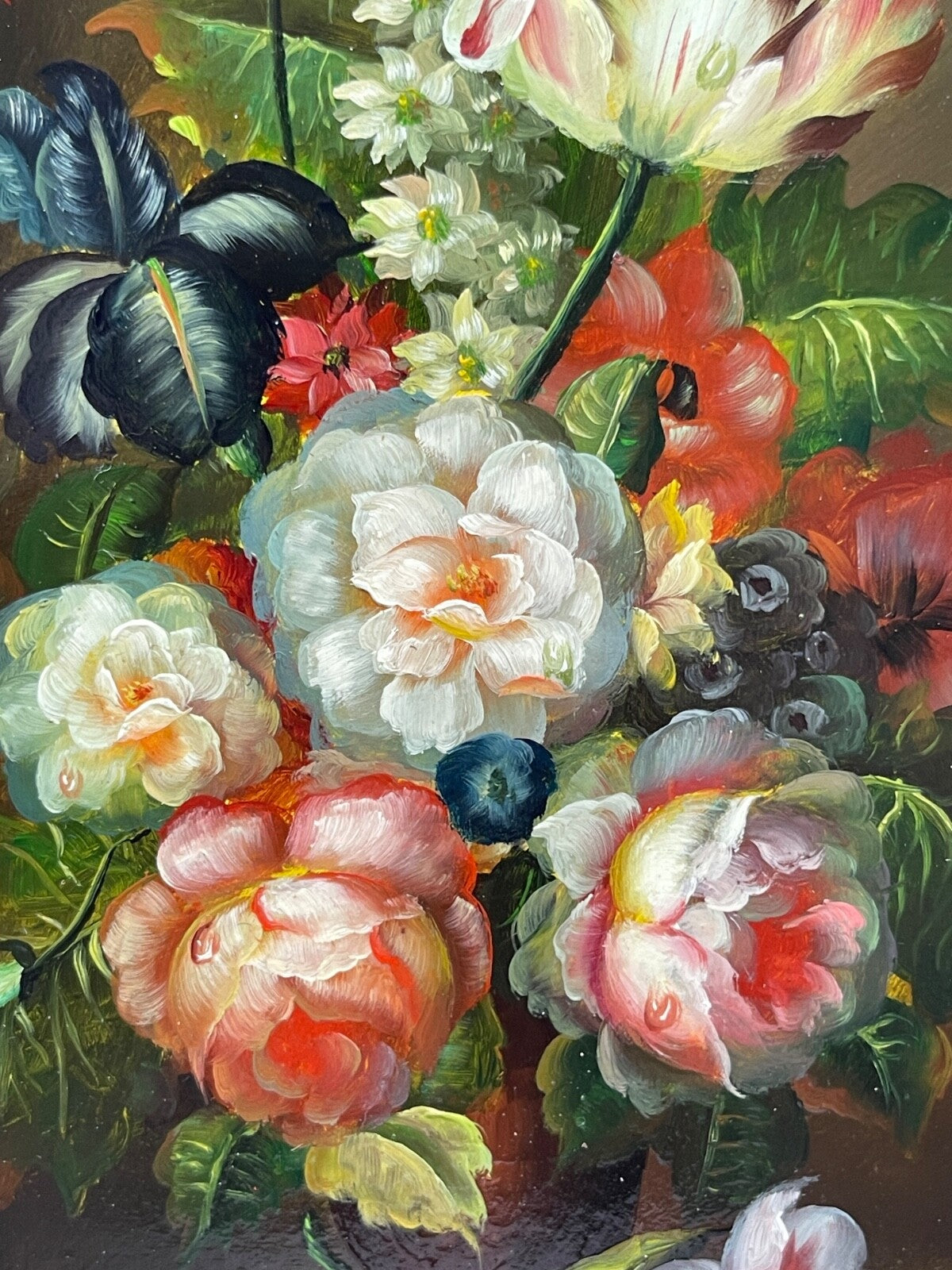 Huile sur panneau, Nature morte aux fleurs