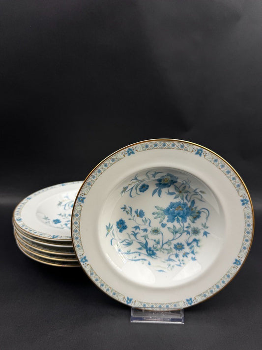 Suite de 6 assiettes à soupe Haviland Limoges Nankin décor bleu et or