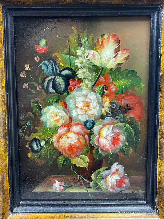 Huile sur panneau, Nature morte aux fleurs