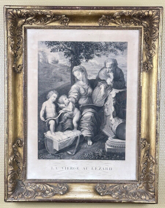 La madone au chêne par Giulo Romano (Jules Romain) - Gravure 19ème