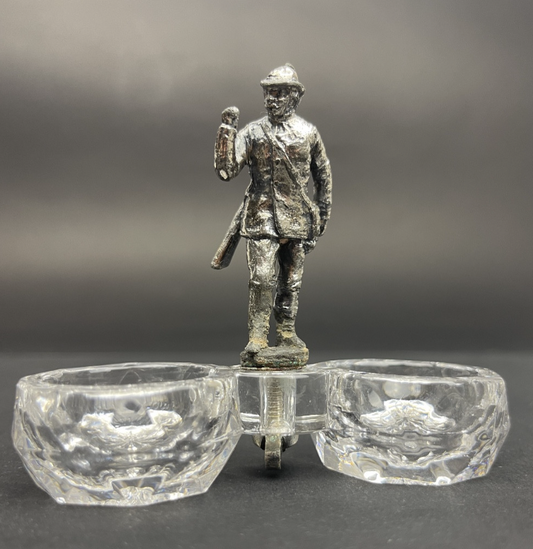 Saleron En Cristal Saint-louis, Figurine De Chasseur ou de soldat bronze argenté