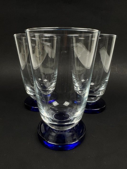 Série de 3 verres à orangeade en cristal – pied bleu cobalt