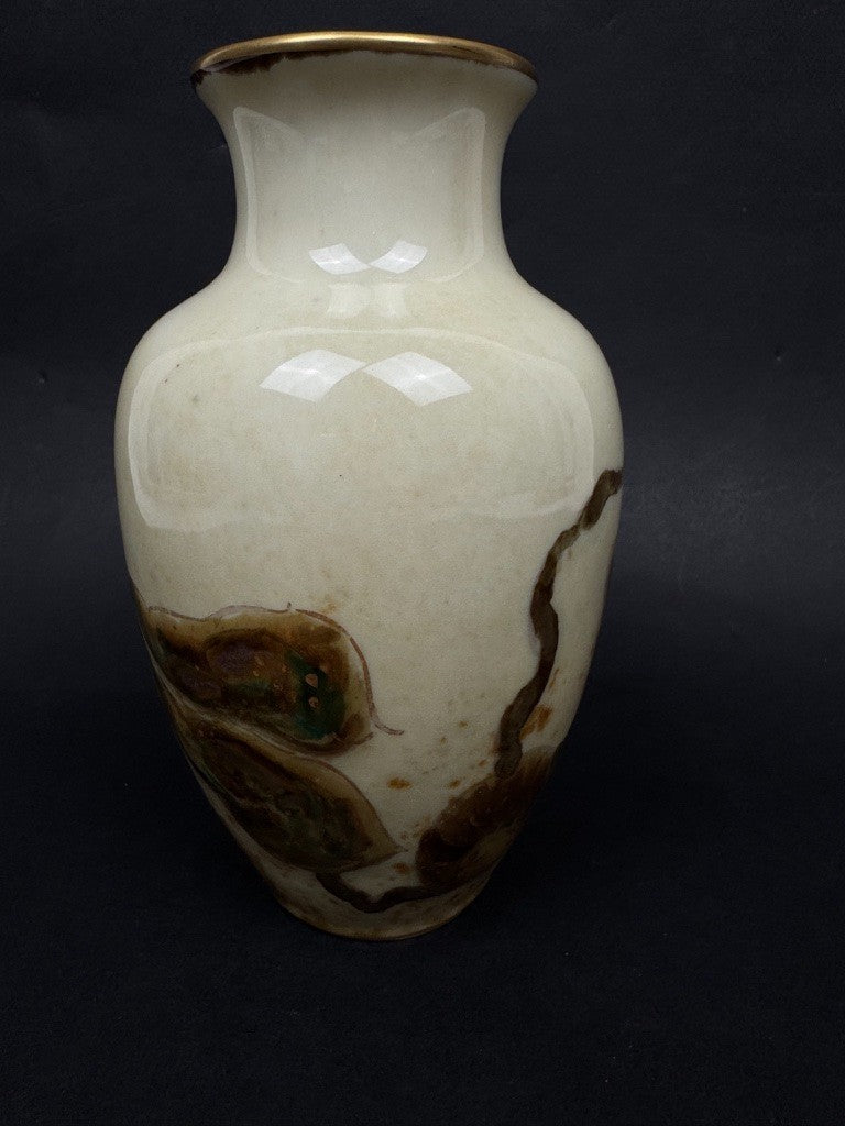 Vase n°9 manufacture Tharaud, vers 1950-1960, porcelaine brune aux feuilles