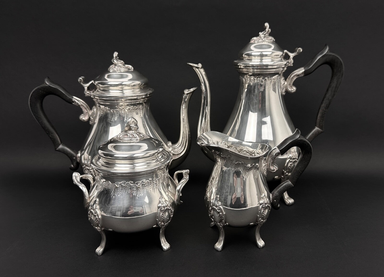 Service Thé-café En Métal Argenté Style Louis XV, 4 Pièces NEUF