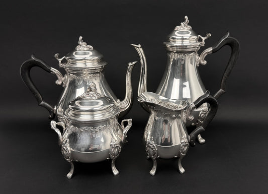 Service Thé-café En Métal Argenté Style Louis XV, 4 Pièces NEUF