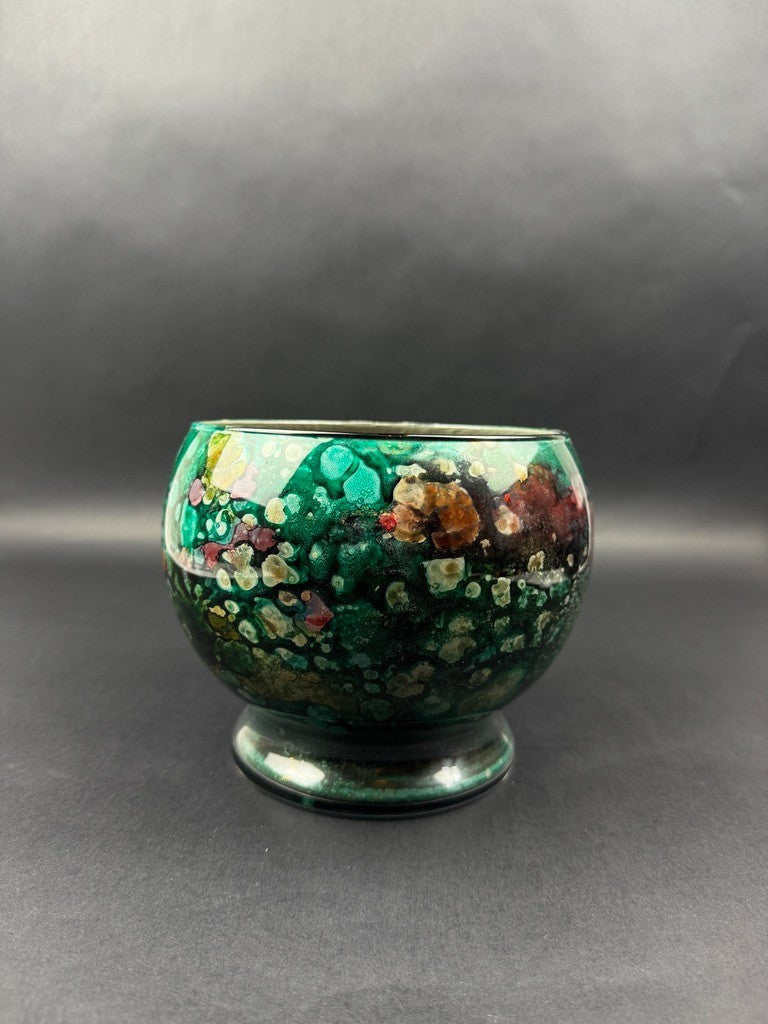 Cache-pot Art Déco en céramique à glaçures flammées – années 1920-30