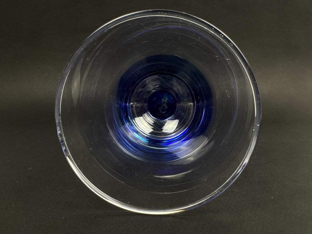 Série de 3 verres à orangeade en cristal – pied bleu cobalt