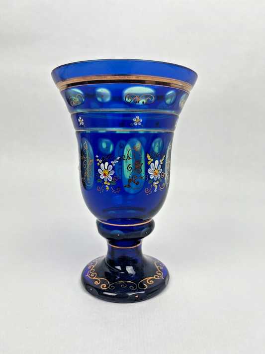 Calice, Vase En Cristal De Bohème Bleu Cobalt