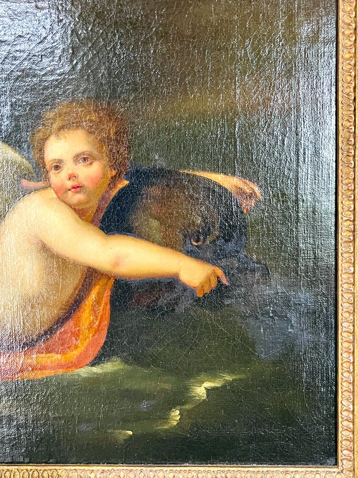 Huile Sur Toile, école Fin 17ème Début 18ème, Amour Tiré Par Un Dauphin