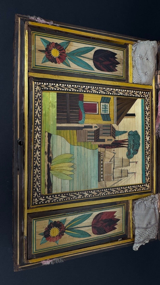 Coffret boîte à couture en marqueterie de paille Fin XVIIIème début XIXème